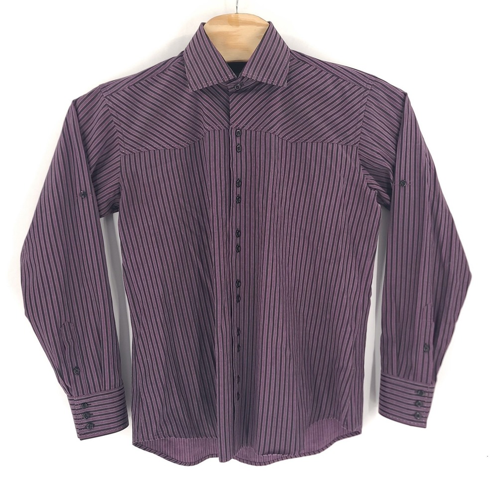 Bogosse Shirt Mens 4 Large Purple Stripe Western Long Sleeve Button Up